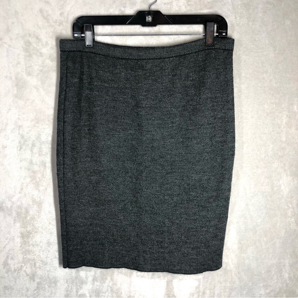 Eileen Fisher Merino Wool Pencil Skirt Size M Grey Sweater Knit Dark Academia